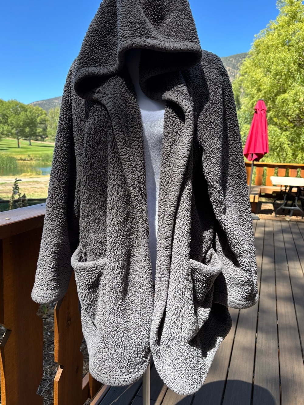 Workshop Republic Clothing Hooded Teddy Jacket in Gray